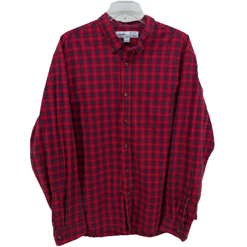 Old Navy Long Sleeve Built In Flex Everyday Shirt Red Gingham Mens XL